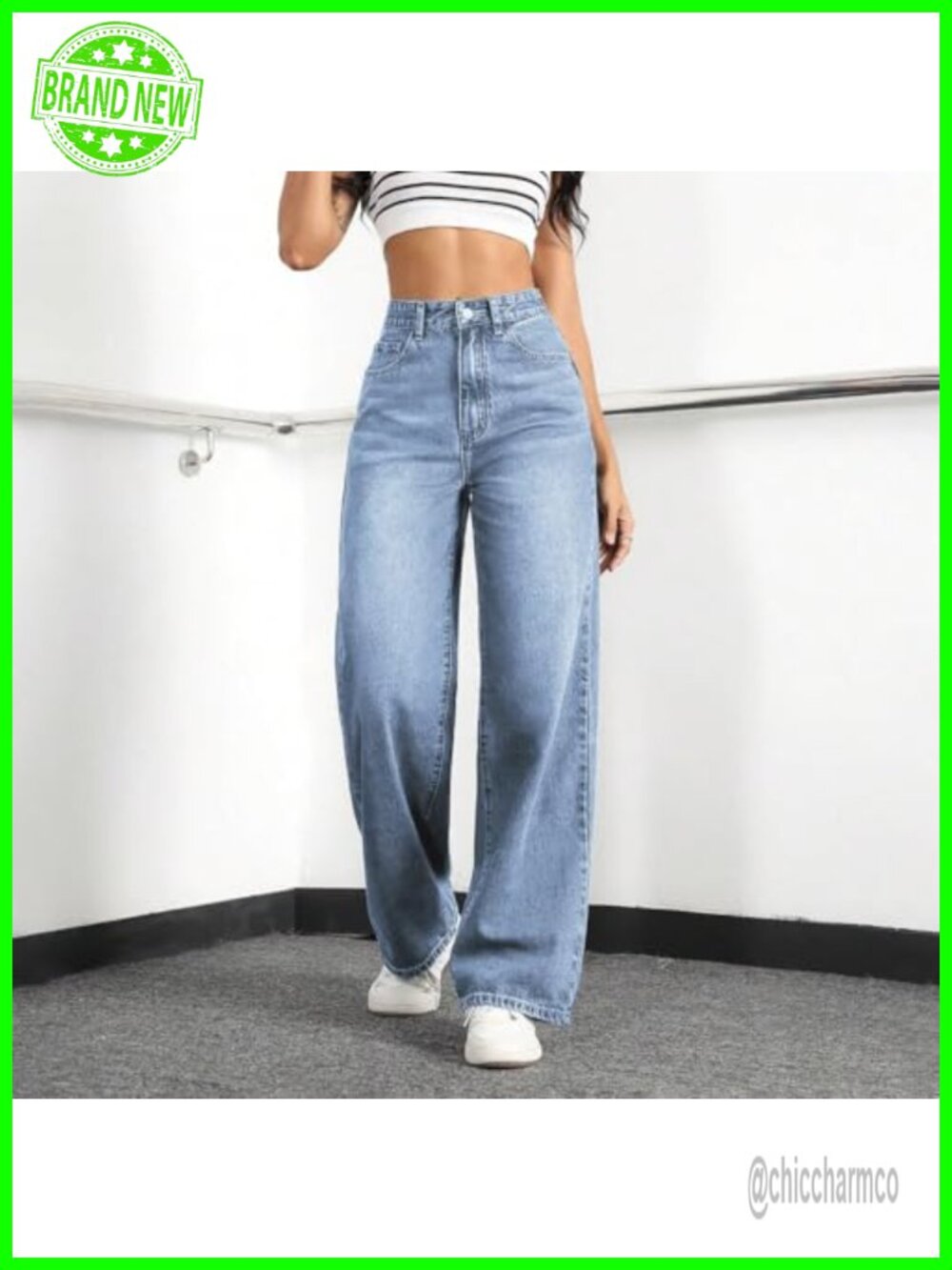 High Waisted Wide Leg Jeans for Women Stretchy Tummy Control Denim Pants - Picture 4 of 6